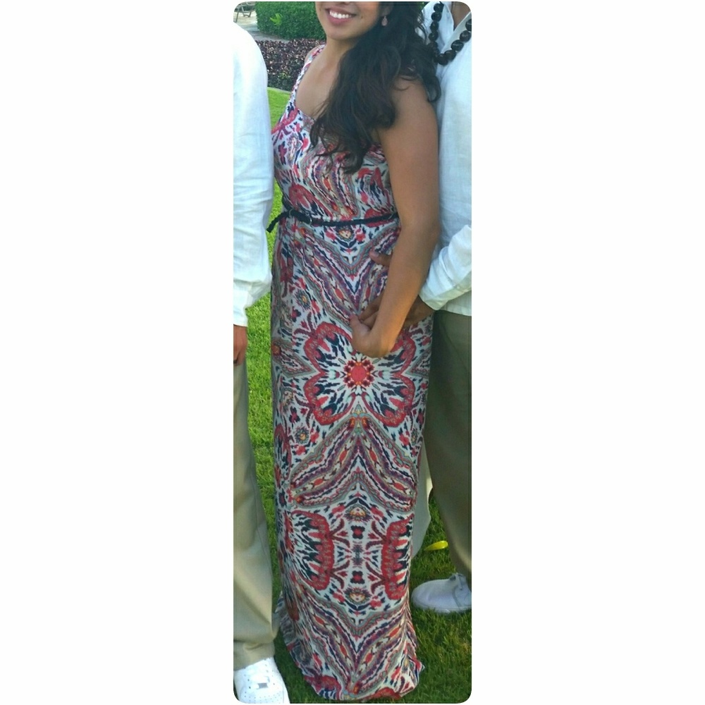 Coral Navy Aqua Paisley maxi dress